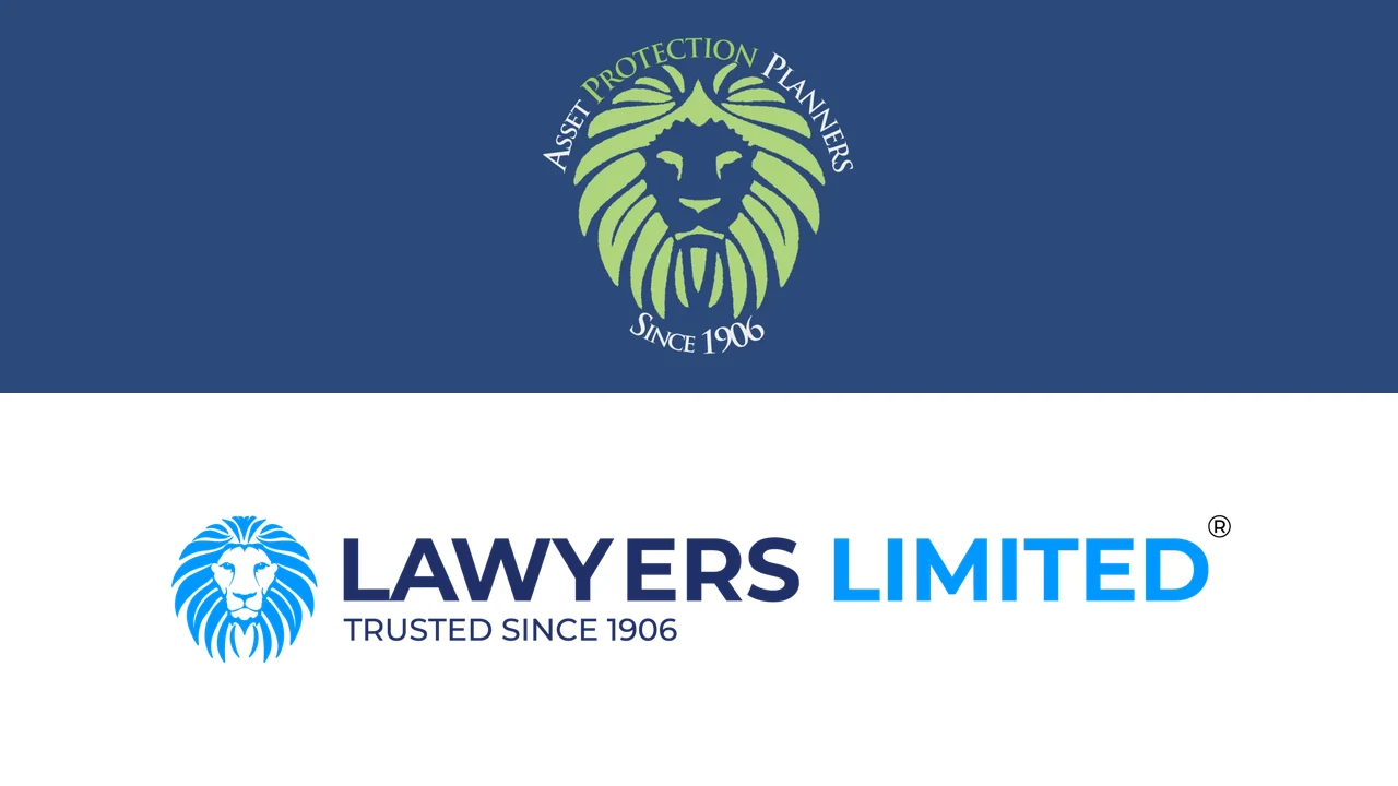 Asset Protection Planners and Lawyers Limited logo — green lion crest on navy background, with "Asset Protection Planners — Since 1906" wordmark