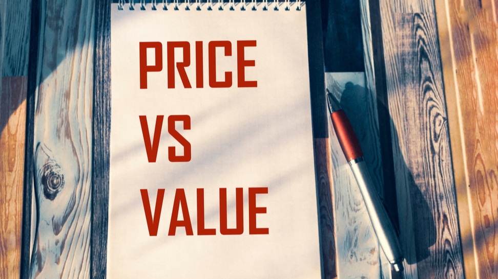text price vs value written on a notebook