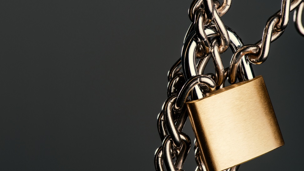 a padlock inside of two chains