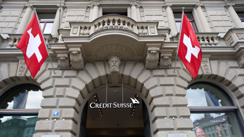 entrance of historic bank building of swiss bank