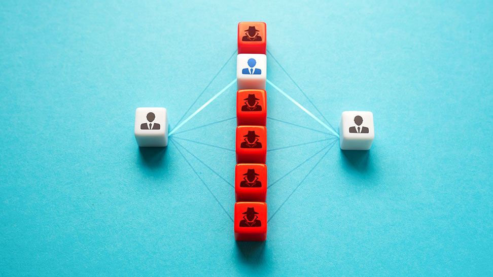 red and white cubes with human icon
