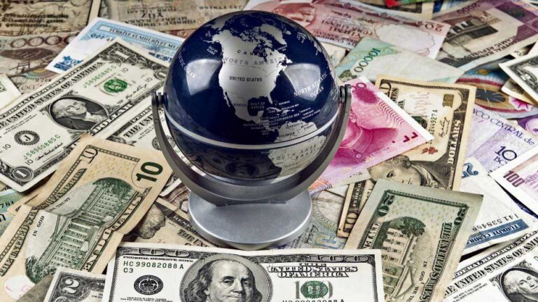 globe with money surrounding it