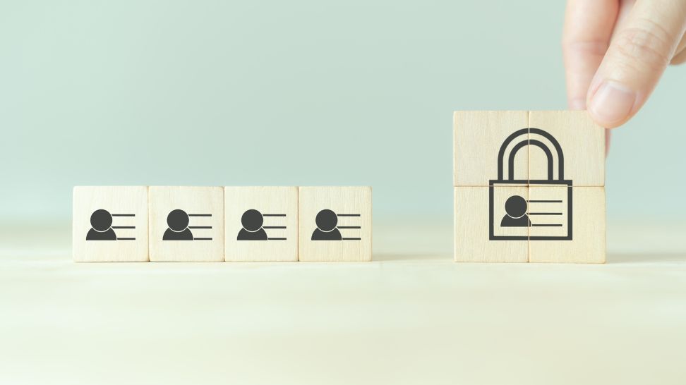 wooden cubes with human and lock icon