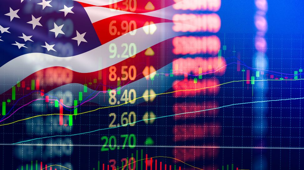 flag of America on stock market graph