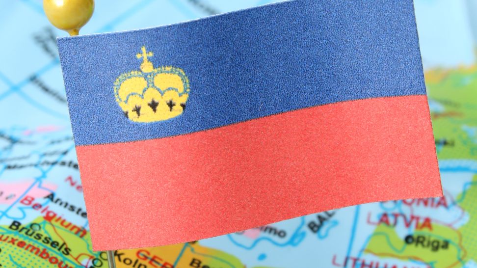 Liechtenstein flag pinned on map